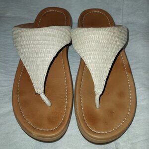 FitFlop Imogen Stone Basket Weave T-Strap Wedge Sandals Size 39 Thong Flip Flops